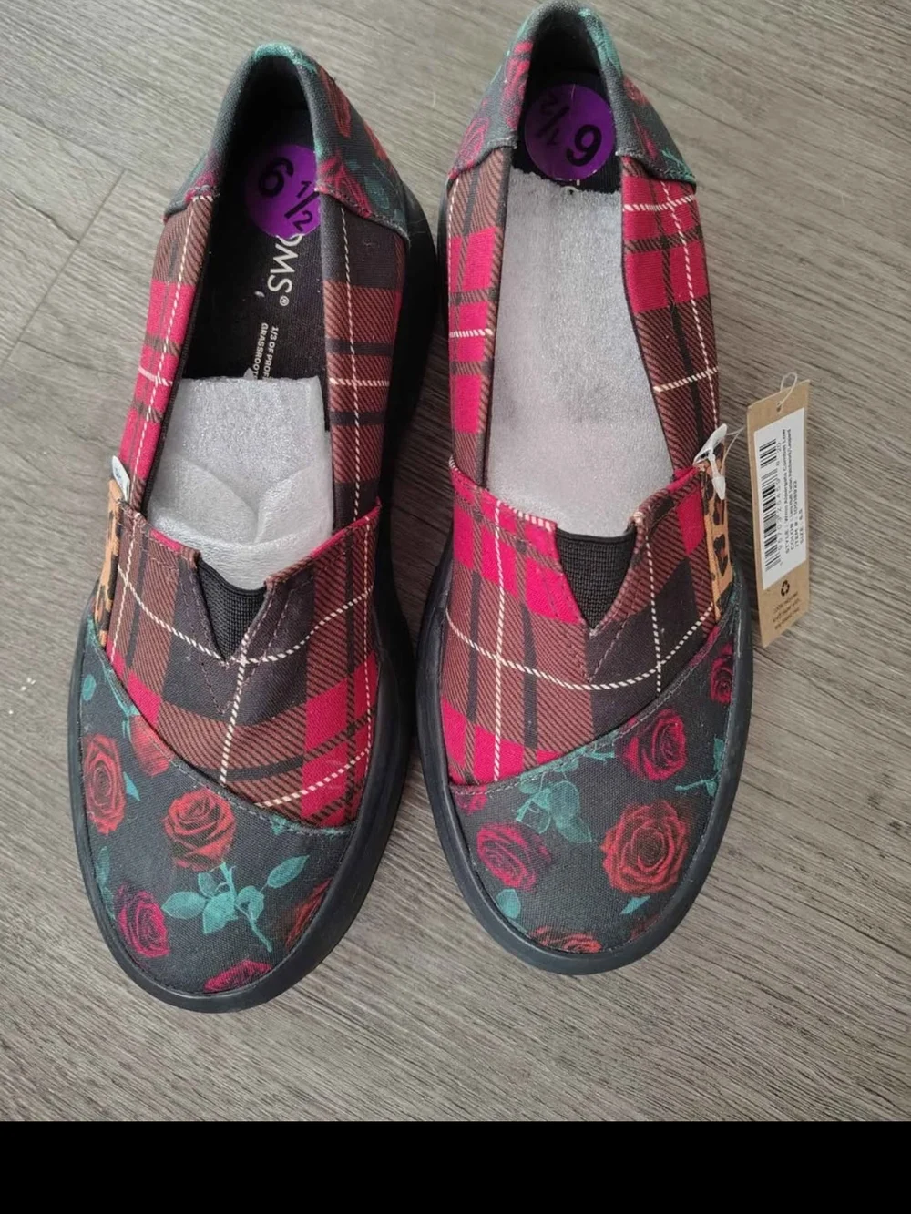 TOMS Women's Plaid Rose Leopard Platform shoes
